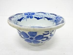 古伊万里　染付　花唐草深鉢